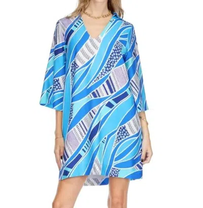 Joy Joy Collar Tunic Dress In Blue Wave Geo In Multi