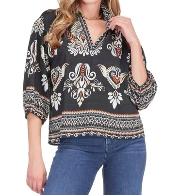 Joy Joy Collared Ember Crest Top In Black In Multi