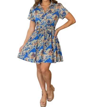 Joy Joy Collared Mini Dress In Ocean Oasis In Blue