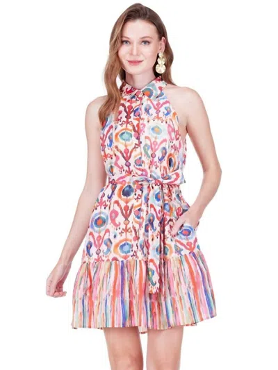 Joy Joy Contrast Hem Dress In Gypsy Ikat In Multi