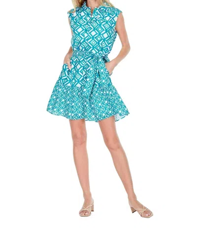 Joy Joy Contrast Print Shirt Dress In Emerald In Blue