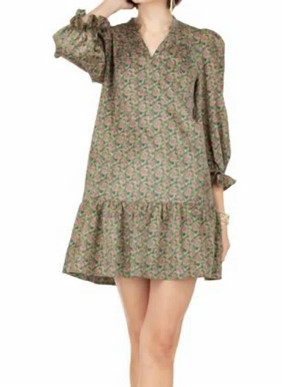 Joy Joy Corduroy Dress In Olive Bouquets In Multi