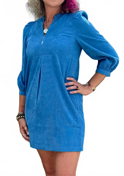 Joy Joy Corduroy Front Yoke Dress In Blue