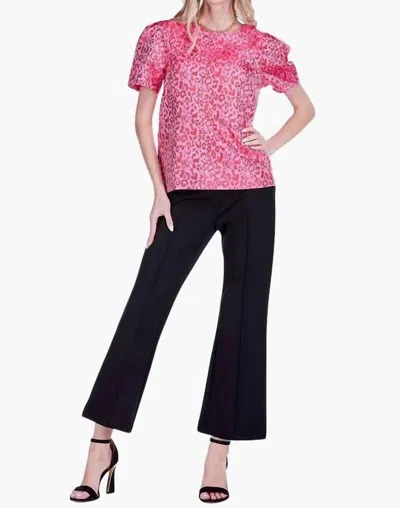 Joy Joy Crewneck Short Sleeve Top In Berry Leopard In Pink