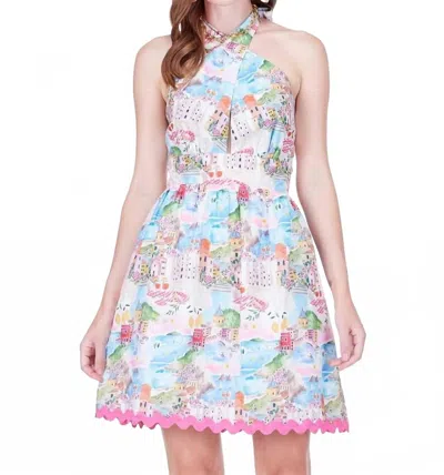 Joy Joy Criss-cross Halter Neck Mini Dress In Coastal Dream In Multi
