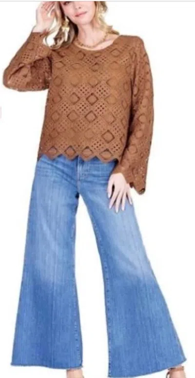 Joy Joy Crochet Crop Top In Camel In Blue