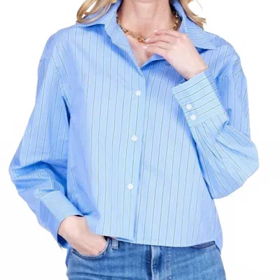 Joy Joy Crop Long Sleeve Top In Blue Stripe