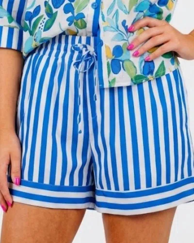 Joy Joy Cuffed Pull On Short In Blue Stripe In Red