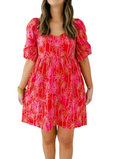 Joy Joy Daisies Dress In Red In Pink