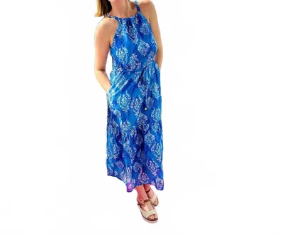 Joy Joy Damask Maxi Dress In Blue