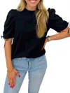 Joy Joy Daphne Puff Sleeve Top In Black In Black