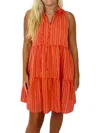 Joy Joy Tiered Halter Dress In Orange Stripe In Orange