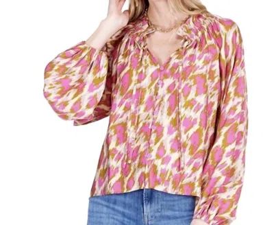 Joy Joy Elastic Neck Peasant Blouse In Magenta Splash In Multi
