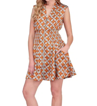 Joy Joy Elastic Waist Zip Dress In Copper Tile In Multi