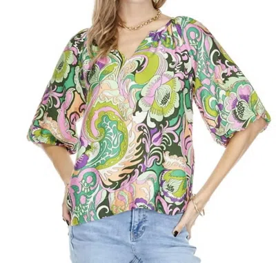 Joy Joy Elbow Sleeve Top In Pink Paisley In Multi