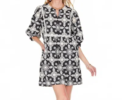 Joy Joy Embroidered Dress In Black In Multi