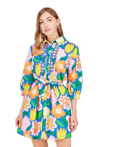 Joy Joy Embroidered Shirt Dress In Bold Garden In Multi