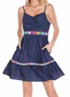 Joy Joy Embroidered Sundress In Navy In Blue