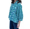 Joy Joy Emerald Cut Print Blouse In Green/blue In Blue