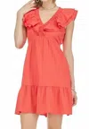 Joy Joy Eva Ruffle Dress In Coral Red In Red