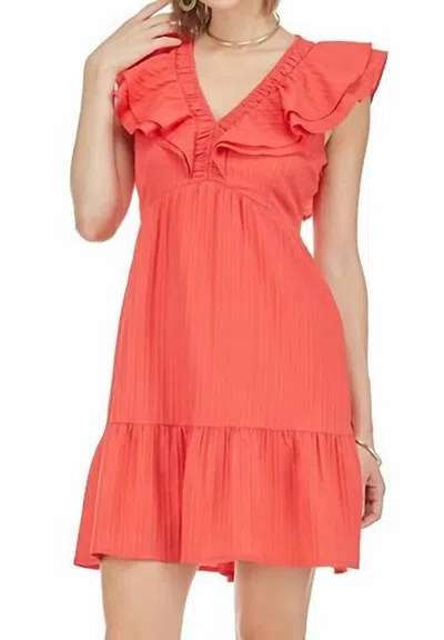 Joy Joy Eva Ruffle Dress In Coral Red