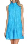 Joy Joy Eyelet Detail Mini Dress In Turquoise In Blue