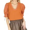 Joy Joy Fiona Flutter Sleeve Yoke Top In Blood Orange In Orange