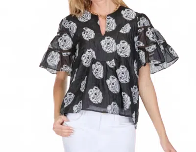 Joy Joy Flared Sleeve Top In Black