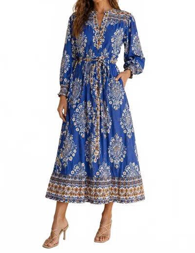 Joy Joy Floral Midi Dress In Indigo Oasis In Blue