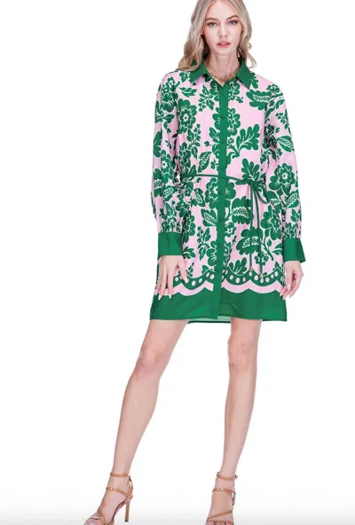 Joy Joy Floral Mini Shirt Dress In Jade Petals In Multi
