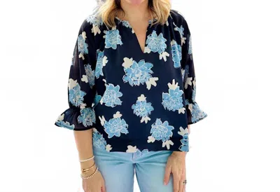 Joy Joy Floral Peasant Blouse In Midnight In Blue