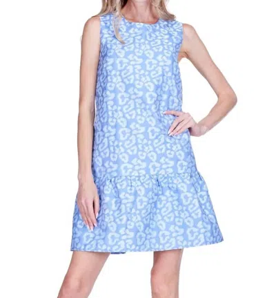 Joy Joy Flounce Mini Dress In Light Blue Leopard
