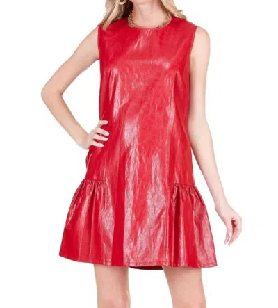 Joy Joy Flounced Hem Vegan Dress In Red