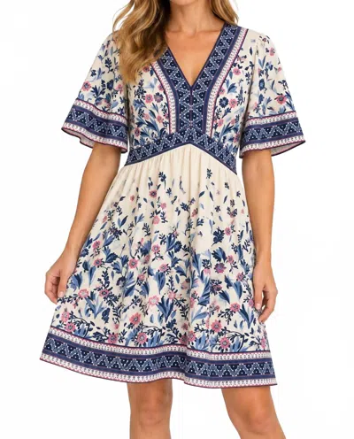 Joy Joy Flutter Sleeve Dress In Vintage Meadow Trim In Multi