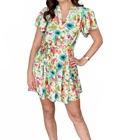 Joy Joy Flutter Sleeve Dress In Wild Flower In Multi