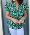 Joy Joy Flutter Sleeve Top In Jungle Floral In Multi