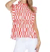Joy Joy Flutter Sleeve Top In Red Medley In Multi