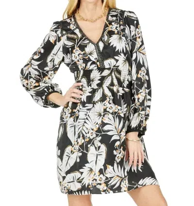 Joy Joy Foliage Dress In Beige/ White In Multi