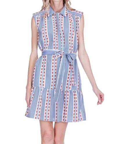 Joy Joy Front Placket Shirt Dress In Colonial Stripe In Blue