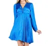 Joy Joy Front Twist Pleated Dress In Royal Blue In Blue