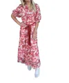 Joy Joy Front Yoke Trim Maxi Dress In Autumn Leaves In Multi