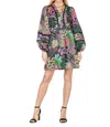 Joy Joy Trim Cinched Waist Dress In Inverted Foilage In Multi