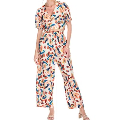 Joy Joy High Rise Straight Palazzo Pants Set In Tiger Lillies In Multi
