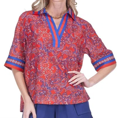Joy Joy Island Collar Overshirt In Liberty Print In Red