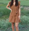 Joy Joy Jaycie Ruffle Sleeve Mini Dress In Brown In Brown