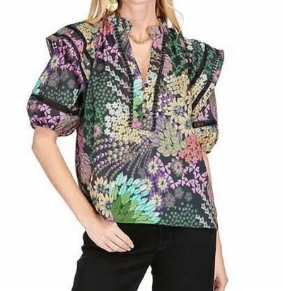 Joy Joy Lace Trim Ruffles Top In Garden Party In Multi