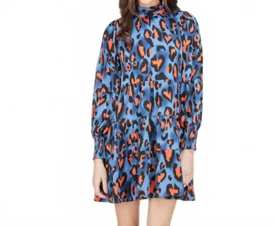Joy Joy Love Spots Tie Neck Tiered Dress In Blue