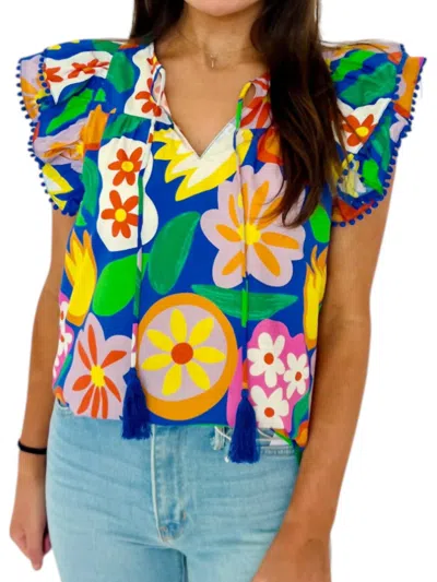 Joy Joy Miley V Neck Top In Multicolor