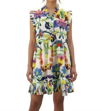 Joy Joy Mini Pleated Sleeveless Dress In Multi Color