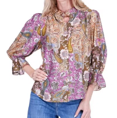Joy Joy Mosaic Paisley Top In Plum In Multi